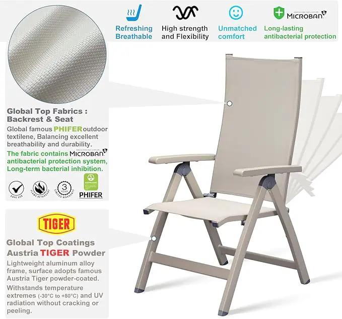 Adjustable Folding Chair, Indoor Bedroom, Outdoor Balcony, Patio, Lawn Yard Beach, Porch, for Comfortable Foldable Lounge Chair, Portable Cozy Recliner, Metal Frame by GreenHaven Gardens