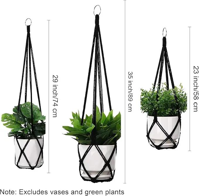 YIBOT 3 Pack Macrame Plant Hanger Indoor Hanging Planters for Indoor Outdoor Hanging Plant Holder with 3 x S Hooks for Garden Home Boho Decor 35"/29"/23" Black by GreenHaven Gardens
