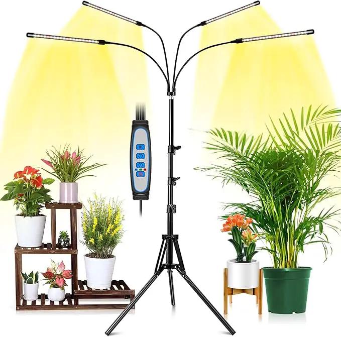 Wolezek Grow lights for Indoor Plants, 4-Head Full Spectrum LED Grow Light with Adjustable Tripod Stand 15-61 inches for Seed Starting, 3500K 6500K 660nm White Red Floor Plant Lamp with 6/12/16H Timer by GreenHaven Gardens