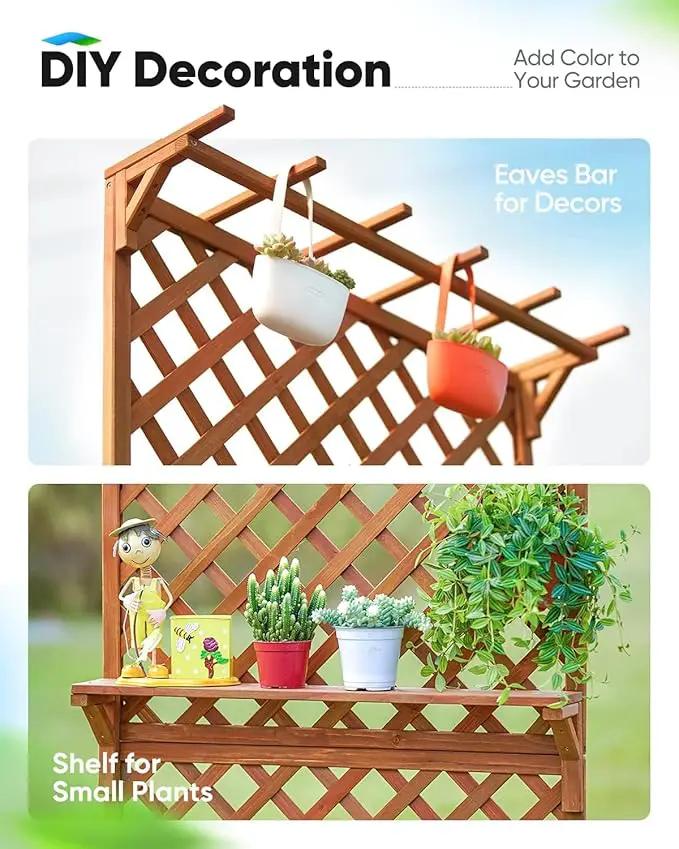 Quictent Raised Garden Bed Wood Planter Box with Lattice Trellis for Vine Climbing Plants Flower Free-Standing, for Patio Garden Indoor Outdoor 29x12x70 in by GreenHaven Gardens