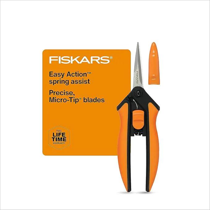 Fiskars Micro-Tip Pruning Snips - 6" Garden Shears with Sheath and Comfort Grip - Sharp Steel Blades - Quality Pruning Shears for Plants in Grow Tents and Hydroponics - Garden Tools by GreenHaven Gardens