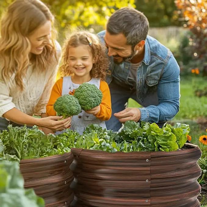 2x2x1ft Round Galvanized Raised Garden Bed Outdoor Metal Planter Box Raised Beds for Gardening,Vegetables,Fruits,Flowers & Herbs (Brown) by GreenHaven Gardens
