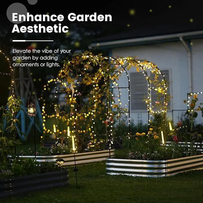 KING BIRD Raised Garden Bed with Arched Trellis Galvanized Planter Garden Box Outdoor for Gardening, Climbing Vegetables, Flowers 7.87x3.94x0.98 Ft 2PCS, Silver by GreenHaven Gardens
