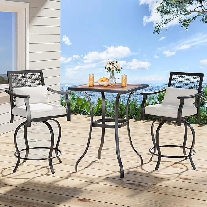 AECOJOY Outdoor Height Bar Table, 36'' Metal Frame Bar Table Bistro Square Table with Wooden Top, High Top Outdoor Pub for Patio Garden Lawn Poolside, Brown by GreenHaven Gardens
