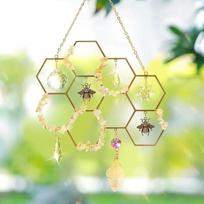 Tuitessine Crystals Suncatcher Window Hanging Bumble Bee Decor Honeycomb Light with Crystal Glass Prisms Hive for Home Indoor Outdoor Catcher Garden Ornament Christmas Birthday Gift Ideas by GreenHaven Gardens