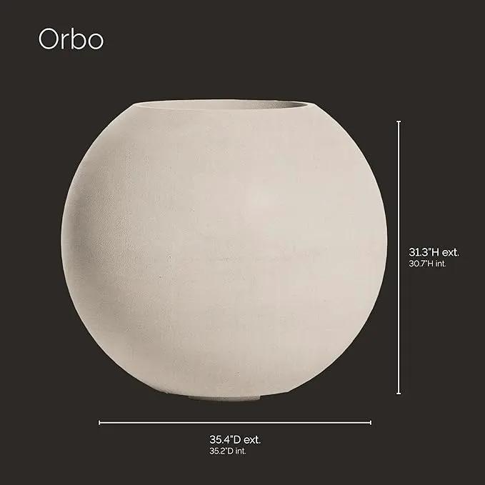Orbo Large Planter – Fiberglass Indoor/Outdoor and Weather-Resistant Globe Planter (Sand Stone, 35.4" D x 31.3" H) by GreenHaven Gardens