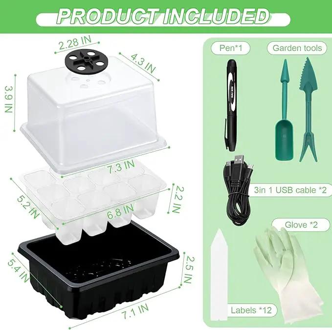 Lunies 6 Packs Seed Starter Trays with Grow Light, Seeding Starter Tray with Adjustable Humidity Dome, Base Indoor Greenhouse Germination Kit for Seed Growing Starting(12 Cells per Tray, Black) by GreenHaven Gardens