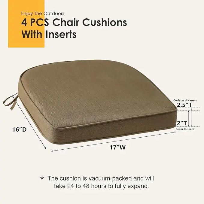 Outdoor Sunbrella Round Corner Seat Cushion, 17"x16"x2", Set of 4, Non Slip Seat Cushion Pads with Removable Cover for Patio Furniture, Garden Yard Lawn, Specrtum Caribou by GreenHaven Gardens