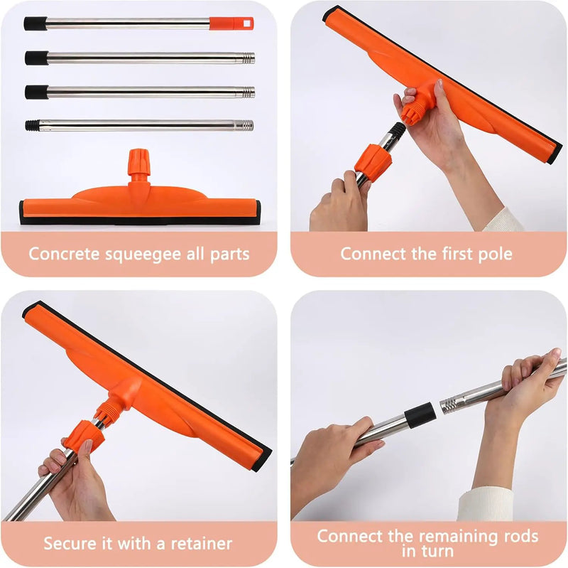 Floor Squeegee Scrubber, 17'' Heavy Duty Household Broom EVA Foam Blade Rubber Wiper Squeegee for Concrete Floor Garage Shower Bathroom Tile Scrubber 60'' Long Handle Multifunction Magic Broom(Orange) by GreenHaven Gardens