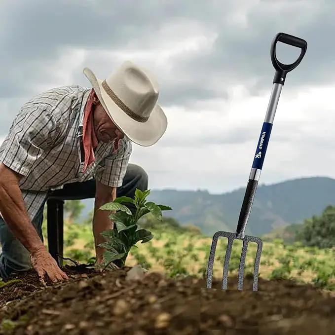 4-Tine Spading Digging Fork, Garden Digging Spading Fork Forged Steel with D-Grip Handle 41“ by GreenHaven Gardens