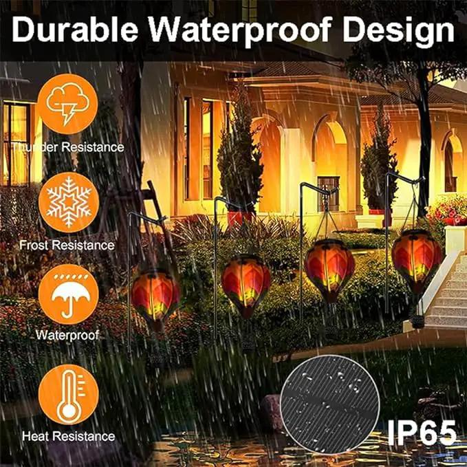 2PCS Solar Hot Air Balloon Lanterns with Flame with Shepherd's Hooks, Glass Hanging Flickering Lights Outdoor Waterproof for Garden Tree Yard Patio Mother's Day Gift, 18" H Wavy-Colorful by GreenHaven Gardens