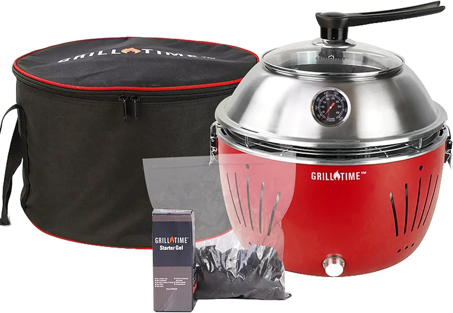 GrillTime Tailgater GT Hood Combo 13 Inch - Portable Charcoal Grill with Hood, Small Tabletop Grill for Tailgate Parties, Camping, Beach BBQ Red by GreenHaven Gardens