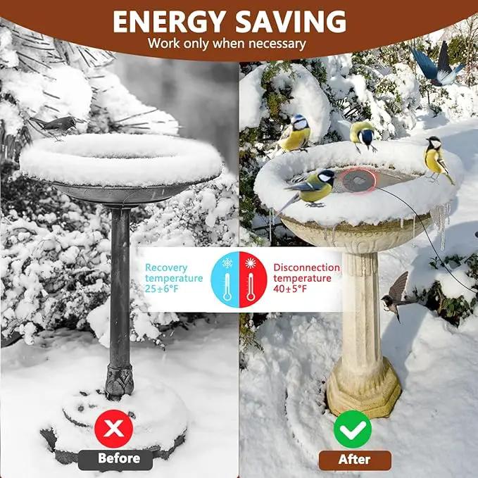 Bird Bath Heater Pond Heater 70W Shallow Water Pond deicer Energy-Saving, thermostatically Controlled Winter Outdoor with a Protective Socket Cover (Single ice Melter) by GreenHaven Gardens