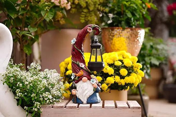 Gnome Garden Decor Statue Solar Gnomes Decorations for Yard with Lantern Light Outdoor Decorations for Patio Mom Gift by GreenHaven Gardens