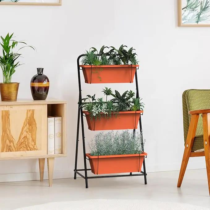 Vertical Raised Garden Bed 3 Tier Elevated Garden Planters Standing Planter Box Outdoor and Indoor for Plants Herbs Flowers Vegetables Brick Red by GreenHaven Gardens