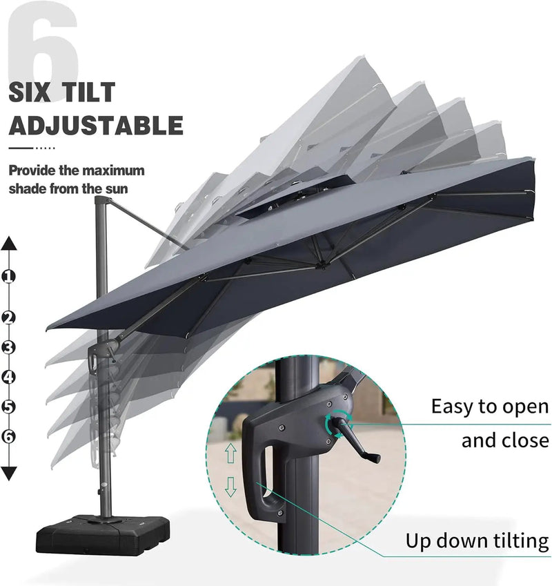 PURPLE LEAF 11FT Cantilever Outdoor Umbrellas Large Patio Umbrella Hanging Double Top Square Offset Umbrella with 360°Rotation Tilting Umbrella Outdoor Patio, Grey by GreenHaven Gardens