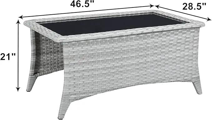 Patio Tables Wicker Coffee Table - Outdoor Rattan Coffee Tables with Glass Top for Patio Proch Deck Balcony Rectangle Light Grey by GreenHaven Gardens