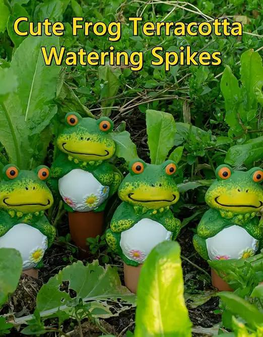 4 Pack Plant Watering Devices, Frog Shape Terracotta Watering Spikes, Vacation Self Watering Planter Insert, Automatic Plant Waterer for Indoor Outdoor Plants (Big Frog) by GreenHaven Gardens
