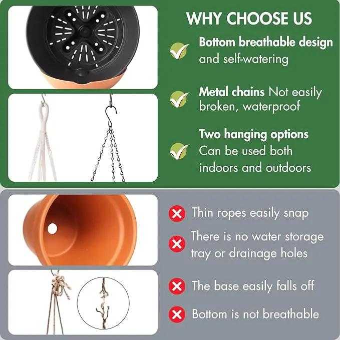 10 Inch Hanging Planters for Indoor Plants,Set of 2 Hanging Pots for Plants with Self-Watering, Outdoor Hanging Plant Pot with Drainage and 2 Kinds of Hanging Baskets Hangers for Home Decor and Garden by GreenHaven Gardens