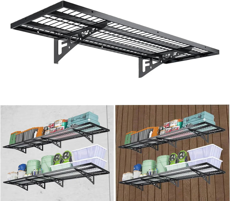 1 Pack Garage Wall Shelving, Heavy Duty 1.5' x 3.8' Wall Mount Storage Shelf with Hooks, Garage Storage Rack Floating Shelves, Holds 250 lbs Each by GreenHaven Gardens