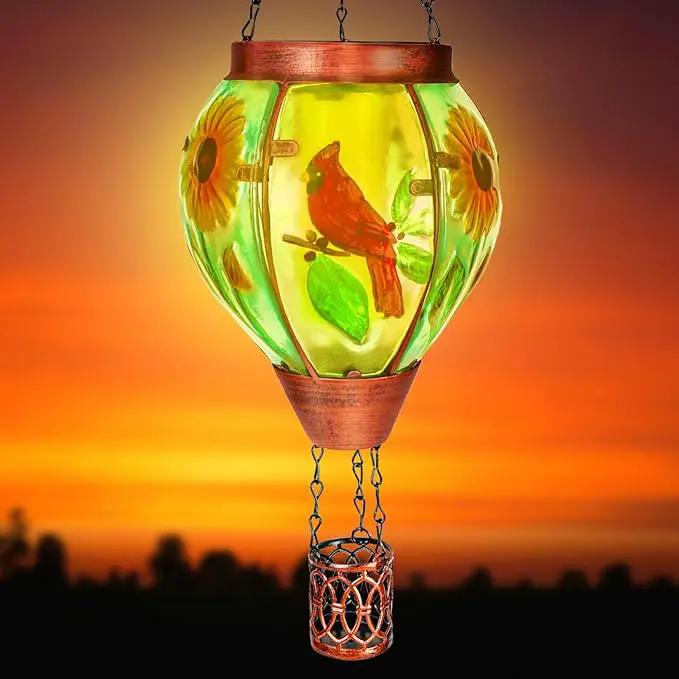 4 Pack Solar Hot Air Balloon Lantern With Flame, Cardinal Glass Solar Hanging Lights Outdoor Yard Patio Farmhouse Decoration, Gifts for Women Grandma Mom by GreenHaven Gardens