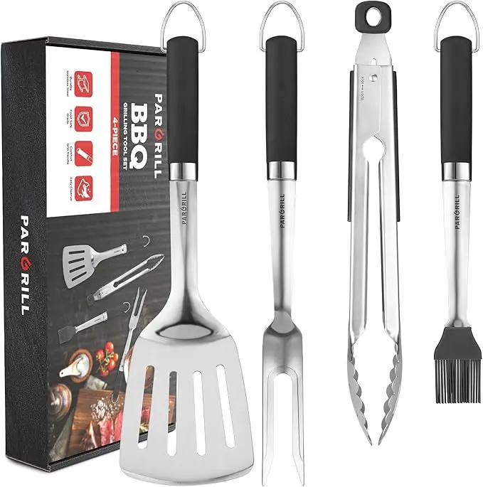 Grill Accessories Heavy Duty BBQ Set Gifts for Men/Women - Premium Stainless Steel Spatula, Fork, Brush & Tongs, Barbecue Utensils Tool Kit Gift for Grilling Lover Outdoor by GreenHaven Gardens