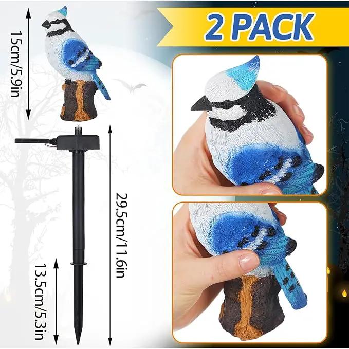 2 Pack Blue Jay Solar Lights Blue Jay Outdoor Decor Bluebird Solar Light Bird Figurine Garden Stake for Pathway Garden Lawn Yard Cemetery Decoration by GreenHaven Gardens