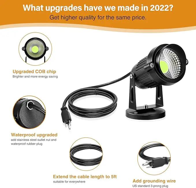 LemonBest Landscape Lights - 5W 110V Outdoor Spotlight - Waterproof IP65-3000K Cool White LED Landscape Lights - 5ft Cable for Yard Garden Patio Driveway House (Include Spike) (6 Pack) by GreenHaven Gardens