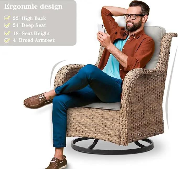 Wicker Outdoor Furniture Patio Furniture Set - 6 Piece Patio Conversation Set with Swivel Rocker Chairs, Loveseat Sofa, Ottomans and Coffee Table, Beige Cushion by GreenHaven Gardens