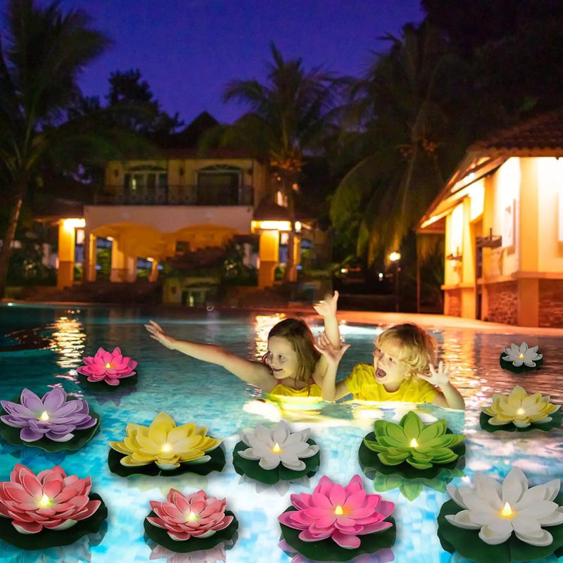12 PCS Waterproof Floating Lotus Light - Diwali Floating Flower Light Battery Operated Water Activated Warm White Light Pool Flower Lamp Wedding,Anniversary,Garden Decoration(6 Inch, Mix-Color) by GreenHaven Gardens