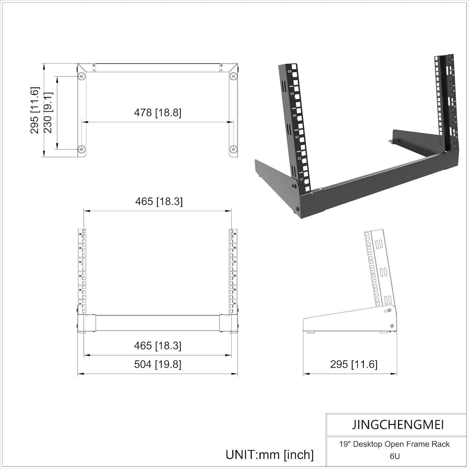 JINGCHENGMEI 6U Desktop Network Rack 19 inches Small Open Frame Rack 2 Post Free-Standing Tabletop Rack for Patch Panel, Data, AV, IT,Studio or Computer Equipment (6U) by GreenHaven Gardens