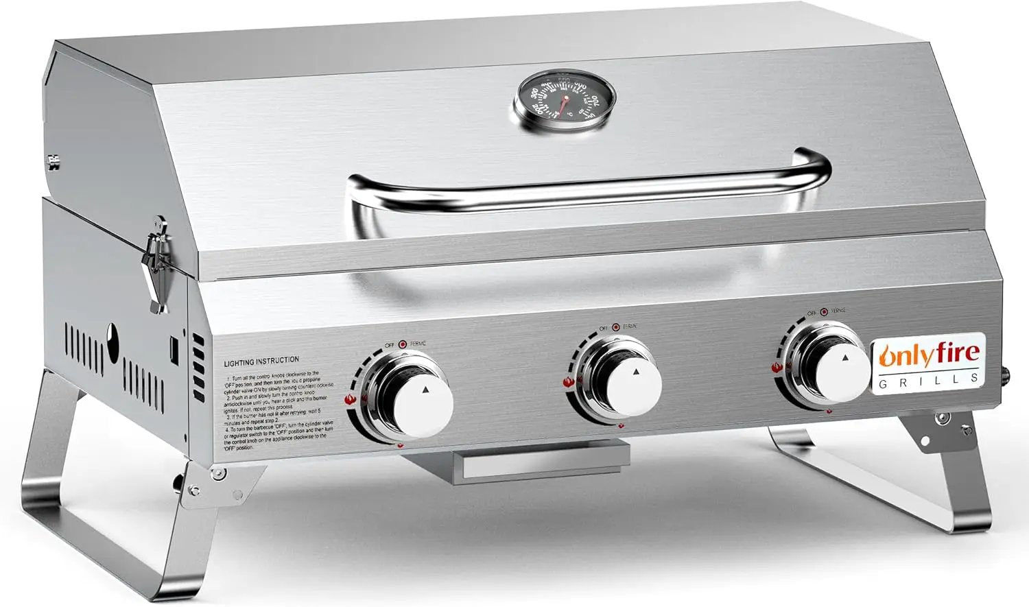 Tabletop Gas Grill 3 Burners, Stainless Steel Portable Propane Grill with Foldable Legs for Outdoor Patio Backyard Camping, Tailgating, RV Trip, Heavy Duty & 24000BTU, GS307 by GreenHaven Gardens