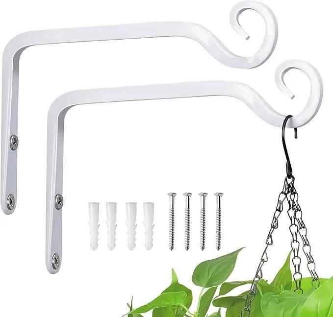 Kingsyard 2-Pack Wall Plant Hanger Outdoor - Heavy Duty Metal Hanging Bracket Hooks for Hanging Plant Bird Feeders Lanterns Wind Chimes Outdoor & Indoor, 6-Inch/White by GreenHaven Gardens