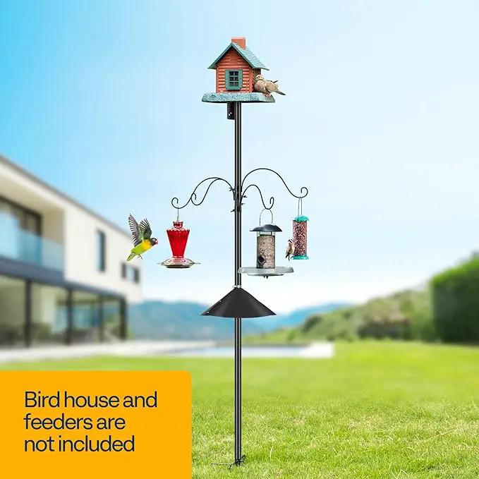 VIVOHOME 92 Inch Bird Feeder Pole with Squirrel Baffle and 4 Hooks, Outdoor Bird House Pole Mount Kit with 5 Prong, Heavy Duty Adjustable Bird Feeder Stand by GreenHaven Gardens