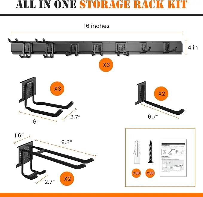 Garage Storage, Garage Organization, Garage Tool Organizer Wall Mount, Garden Tool Organization and Storage 48.1 Inches, Max 450lbs Adjustable Metal Hooks, Hangers Garden Yard Tool Rack, by GreenHaven Gardens