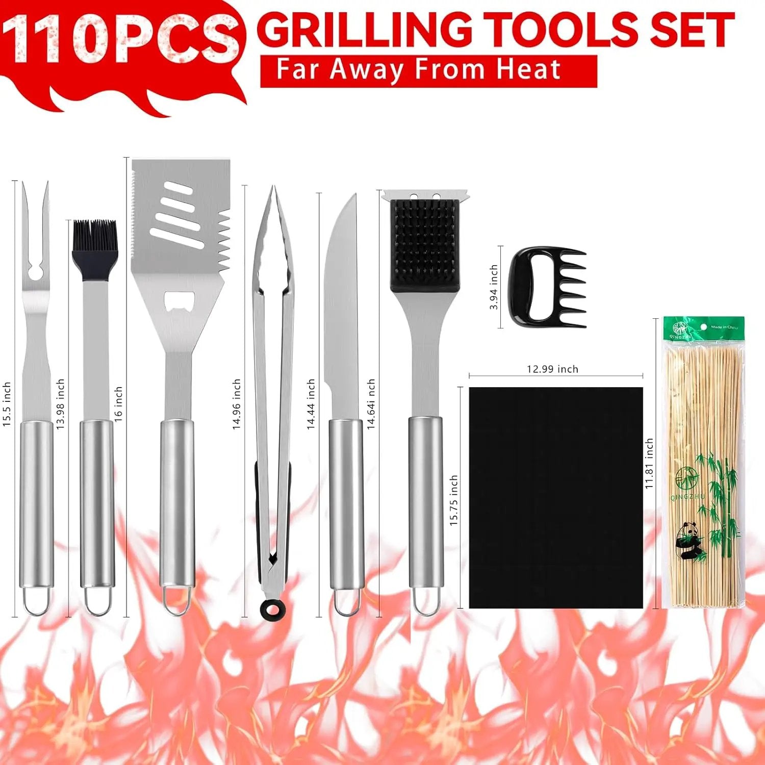 Supernal 110PCS Large Grilling Accessories,BBQ Accessories Heavy Duty Stainless Steel BBQ Grill Tools Set-Spatula,Tongs,Cleaning Brush & Meat Claws for Grills Outdoor Cooking,Gifts for Men Dad by GreenHaven Gardens
