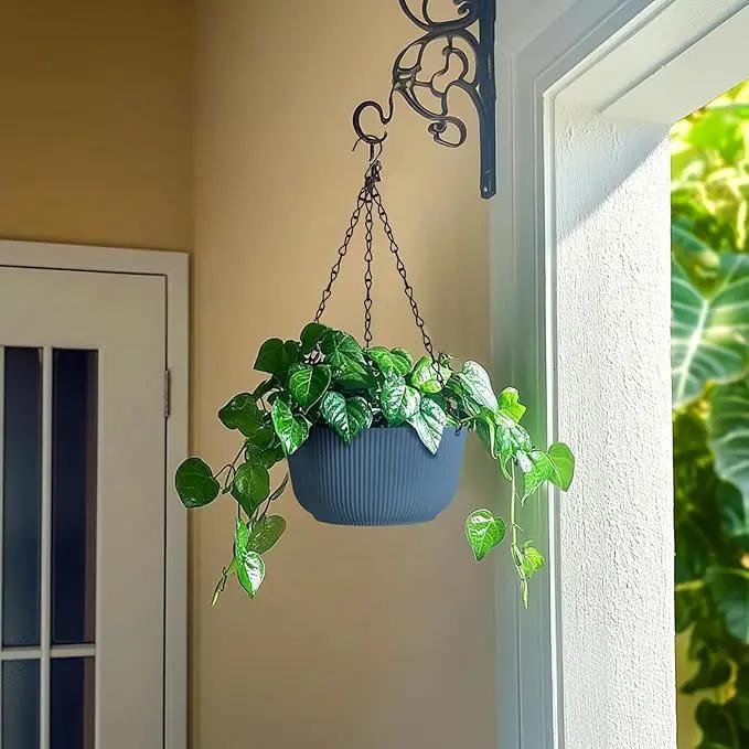 T4U 8 Inch Hanging Planters for Indoor Outdoor Plants, Self Watering Hanging Pot Pack of 2, Hanging Pots with Drainage Hole & Plug & Chain with 3 Hooks for Garden Home Decor, Blue by GreenHaven Gardens