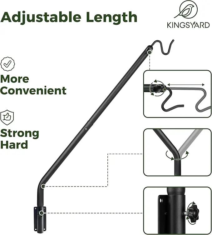 Kingsyard 2 Pack Heavy Duty Wall Mounted Deck Hook, 27"-39" Adjustable Metal Plant Wall Hanger for Hanging Bird Feeders, Planters, Lanterns, Wind Chimes, Wall Mounted by GreenHaven Gardens