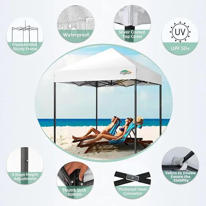 COBIZI 6.6x6.6ft Pop Up Canopy Tent, Heavy Duty Canopy Easy Set up All Weather Waterproof Outdoor Canopy Tent for Parties, Beach, Garden, Camping with 1 Handbag, 3 Adjustable Heights, UPF50+, White by GreenHaven Gardens