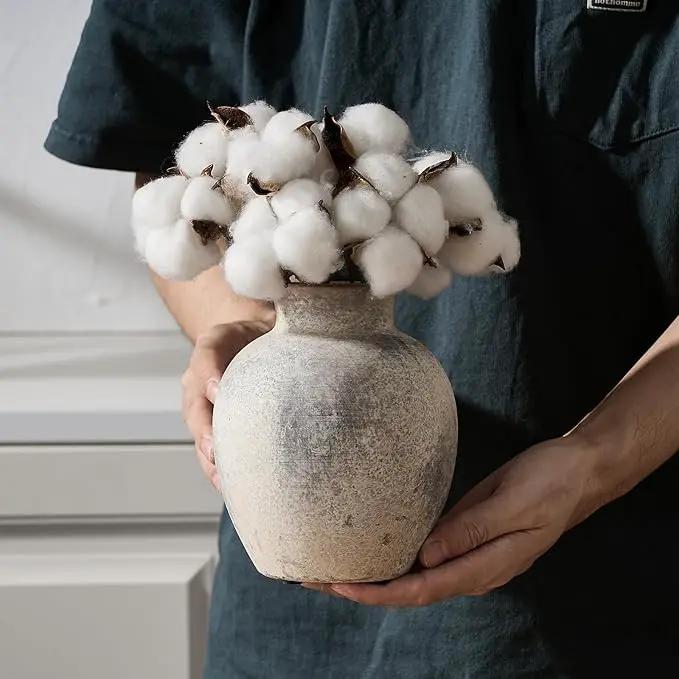 SIDUCAL Ceramic Decorative Flower Vase | 6 Inch Pottery Rustic Farmhouse | Boho | Whitewashed Terracotta Vase for Home Decor, Table, Living Room, Bathroom, Shelf, Mantel Decoration by GreenHaven Gardens