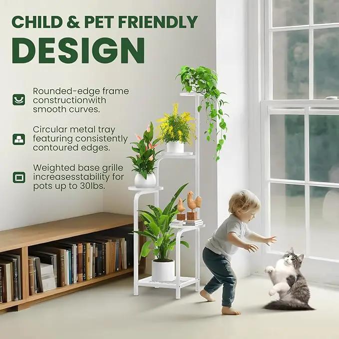 TOSKING 5 Tier Tall Plant Stand Indoor Outdoor, Heavy Duty Corner Shelf for Plants & Decor, Space Saving 3.9FT Metal Flower Pot Stand for Balcony, Garden, Living Room, Patio (White, 47in) by GreenHaven Gardens