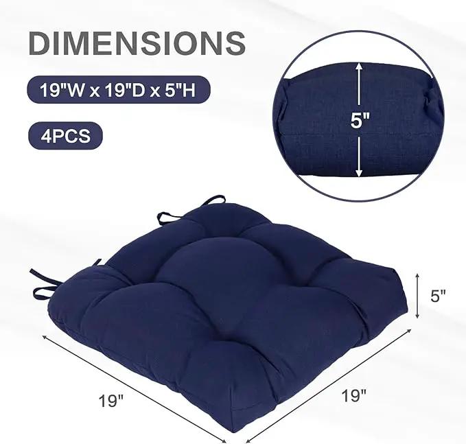 Aoodor 19" x 19" x 5" Tufted Outdoor Chair Cushions, Water Resistant & Fade Resistant Polyester Dining Chair Pads with 2 Straps for Patio Furniture, Set of 4 by GreenHaven Gardens