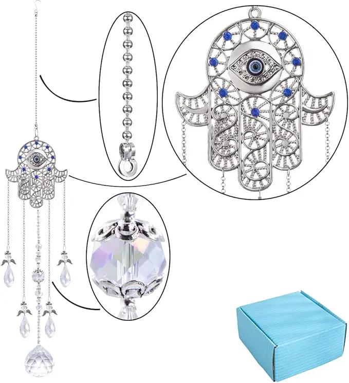 Hanging Crystal Blue Evil Eye Protection Pendant Hamsa Hand Suncatcher Angel Wing Decor Prism Sun Catchers Indoor Window Decoration Charm by GreenHaven Gardens