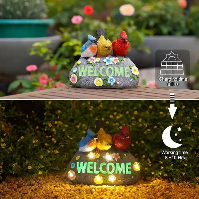 Solar Birds Welcome Sign - Outdoor Bird Decor with Solar LED Lights - Elegant and Charming Figurines for Women, Moms & Garden Enthusiasts by GreenHaven Gardens