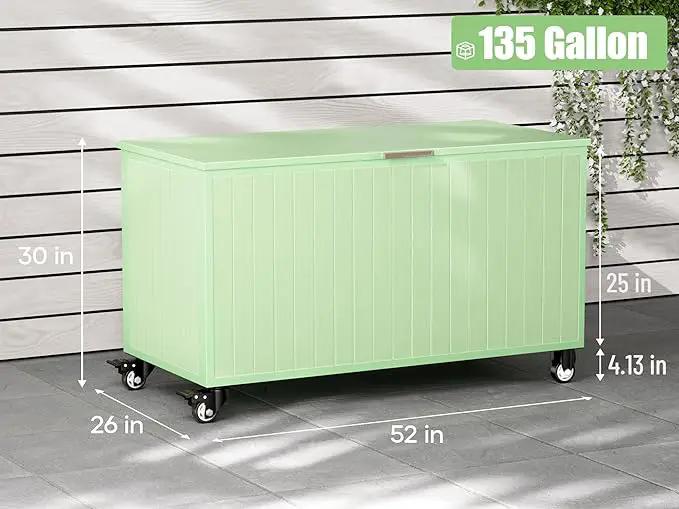 135 Gallon Outdoor Storage Box with Swivel Wheels, Waterproof Aluminum & Polylumber Deck Box, Patio Storage Box with Lid for Patio Furniture, Garden Tools, Outdoor Cushion by GreenHaven Gardens