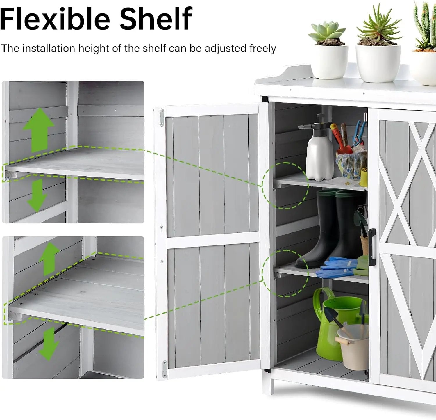 Outdoor Cabinet with Metal Tabletop Garden Potting Bench Table - Outdoor Garden Patio Wooden Storage Cabinet with Adjustable Shelf, Wooden Storage Cabinets, Weatherproof for Garden Patio Lawn by GreenHaven Gardens