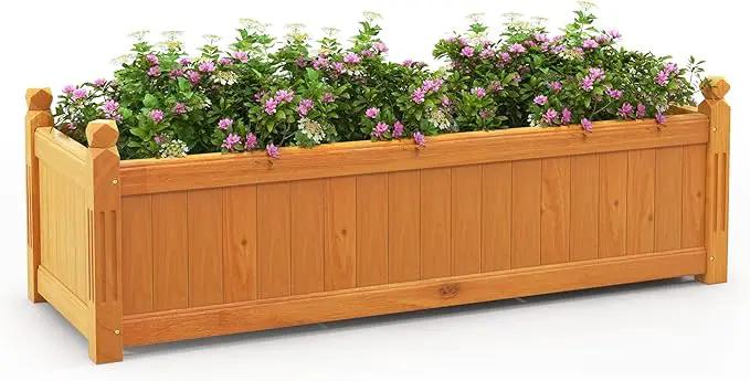 HAPPYGRILL Raised Garden Bed, Elevated Planter Box with Drainage Holes, Outdoor Wood Planter Container for Vegetables Flowers & Herbs, Planter Raised Beds for Garden, Patio, Balcony by GreenHaven Gardens