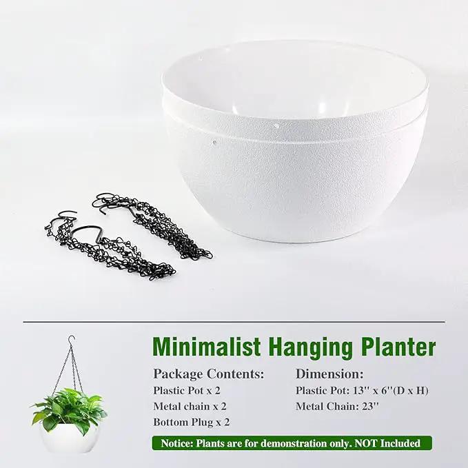 WOUSIWER 13 inch 2Pack Large Hanging Planters for Outdoor Indoor Plants with Drainage Holes and Chain, Round Hanging Flower Pots for Garden Home Porch Decor, White by GreenHaven Gardens