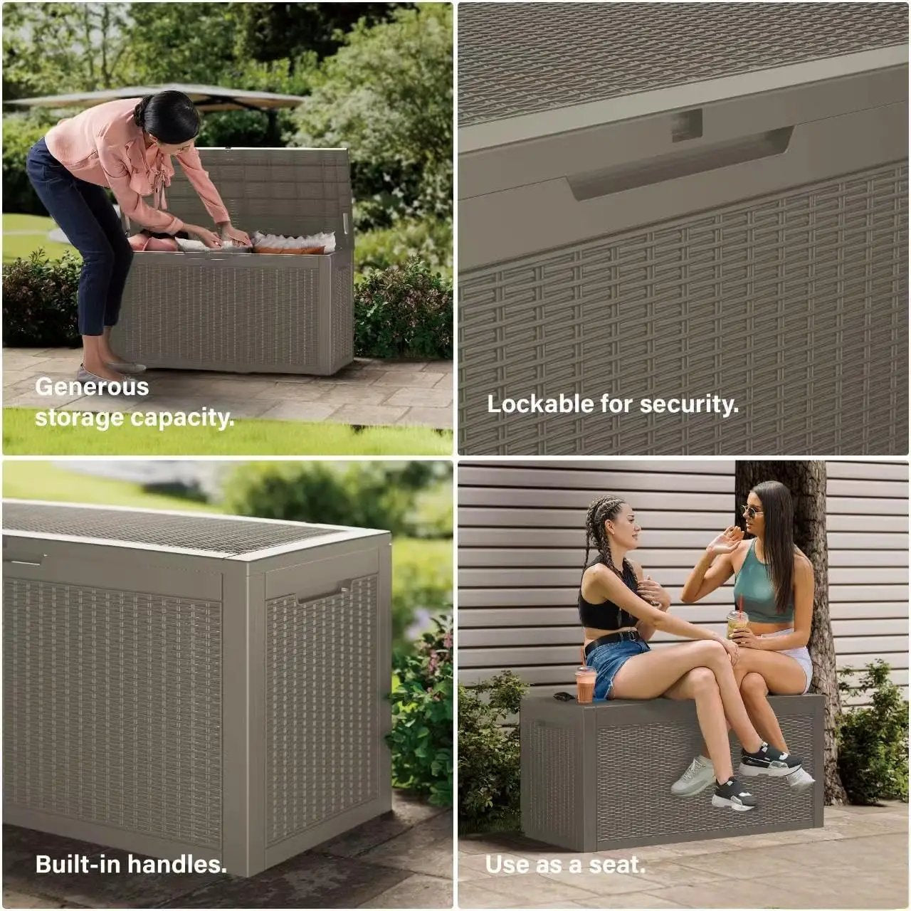 80 Gallon Resin Deck Box, Waterproof Outdoor Storage Bin for Patio Furniture, Pool Accessories, and Garden Tools, Lockable & UV-Resistant, Grey by GreenHaven Gardens