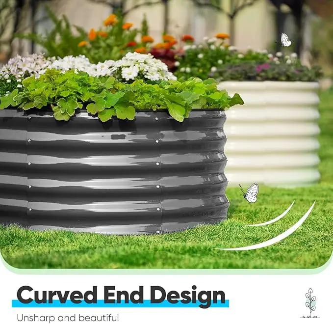 Quictent Galvanized Raised Garden Bed Kit, 8x4x1.5 ft Oval Metal Planter Box Tall for Vegetables Outdoor Backyard, Rubber Strip Edging Included (Dark Gray) by GreenHaven Gardens